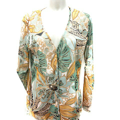 【中古】リーナピエロ LINA PIERO ニット カットソー 長袖 総柄 L 緑 グリーン /RT レディース 【ベクトル 古着】 250716(4)