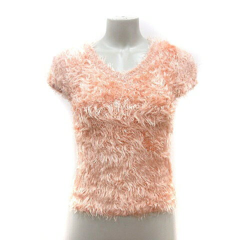 【中古】ストロベリーフィールズ STRAWBERRY-FIELDS ニット セーター Vネック シャギー 半袖 オレンジ /MS レディース 【ベクトル 古着】 250729