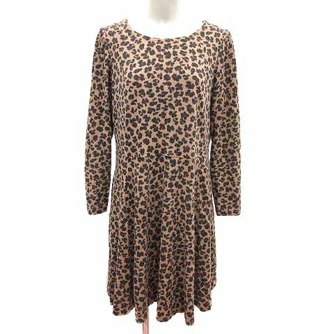 【中古】ローズティアラ Rose Tiara ワンピース フレア ひざ丈 ヒョウ柄 レオパード 長袖 42 XL 茶 ブラウン 黒 ブラック /YK レディース 【ベクトル 古着】 250801