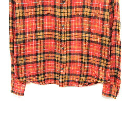 【中古】メイド イン ヘブン made in HEAVEN シャツ チェック 長袖 L オレンジ 黄 イエロー 黒 ブラック 白 ホワイト /MS メンズ 【ベクトル 古着】 250805