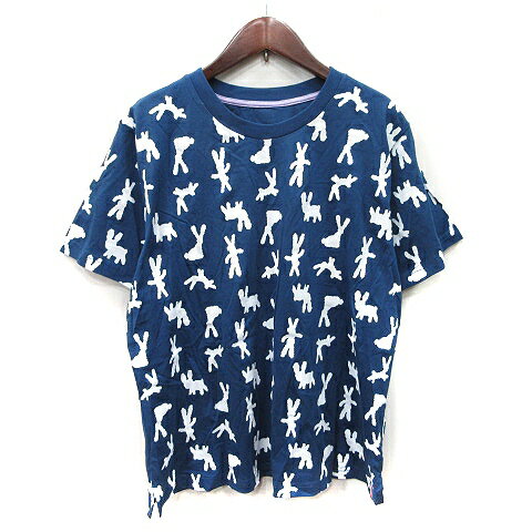 【中古】パーソンズ PERSON'S Tシャツ カットソー 半袖 総柄 M 紺 ネイビー /YI メンズ 【ベクトル 古着】 250809