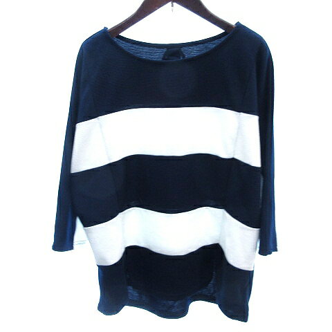 【中古】ソコラ socolla カットソー ボートネック ボーダー 長袖 2 M 紺 ネイビー /AU レディース 【ベクトル 古着】 250812