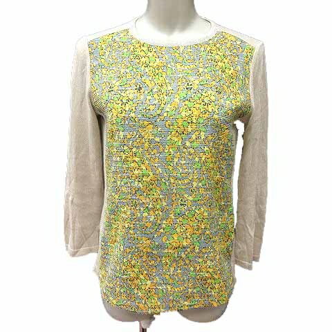 【中古】ミモモーダ MIMO MODA ニット カットソー 切替 総柄 長袖 40 L ベージュ /YK レディース 【ベ..