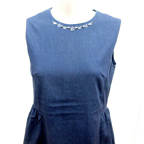 【中古】アベニールエトワール Aveniretoile ワンピース Aライン ひざ丈 ノースリーブ 38 紺 ネイビー /RT レディース 【ベクトル 古着】 250908