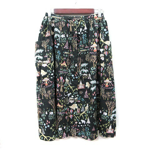 【中古】ハウピア haupia フレアスカート ロング 総柄 36 S 黒 ブラック /YI レディース 【ベクトル 古着】 250911