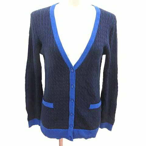【中古】エル ELLE カーディガン ニット Vネック ケーブル 長袖 38 M 紺 ネイビー 青 ブルー /YK レディース 【ベクトル 古着】 250910