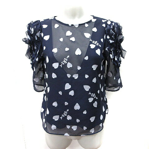 【中古】スレトシス Sretsis シフォンブラウス プルオーバー シアー 五分袖 総柄 P 紺 ネイビー /YI レディース 【ベクトル 古着】 250916