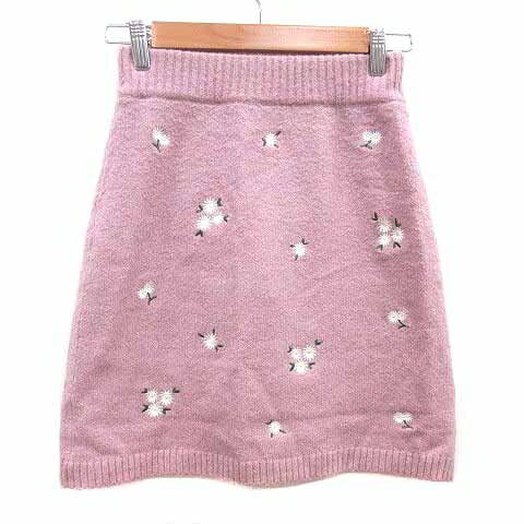【中古】ダズリン dazzlin 台形スカート ミニ ニット 刺しゅう 花柄 F ピンク /YK レディース 【ベクトル 古着】 250919(4)