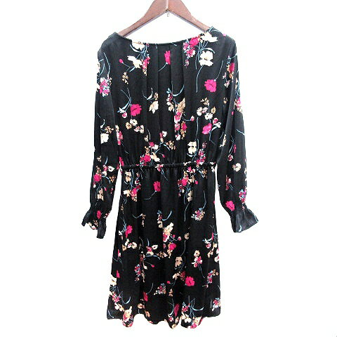 【中古】ロペピクニック ROPE Picnic シャツワンピース ひざ丈 ノーカラー 花柄 キャンディースリーブ 長袖 38 M 黒 ブラック /AU レディース 【ベクトル 古着】 250926