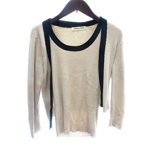 【中古】ストロベリーフィールズ STRAWBERRY-FIELDS アンサンブル ニット カーディガン トッパー リブ パイピング 七分袖 ニット カットソー 半袖 ベージュ /AU レディース 【ベクトル 古着】 251010