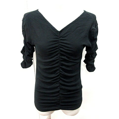 【中古】アクテ AKTE ニット カットソー Vネック 五分袖 F 黒 ブラック /RT レディース 【ベクトル 古着】 251023