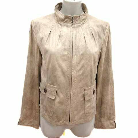 【中古】コルディア CORDIER フェイクレザージャケット ブルゾン ジップアップ 総裏地 42 XL ベージュ /YK ●RY レディース 【ベクトル 古着】 251103