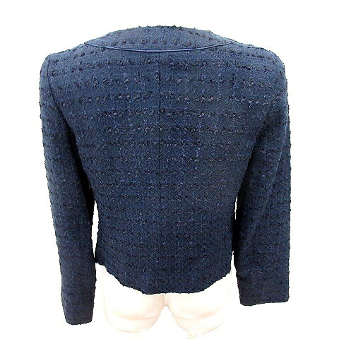 ブランド古着ベクトルプレミアム店の【中古】ナチュラルビューティーベーシック NATURAL BEAUTY BASIC ジャケット ノーカラー 総裏地 総柄 ツイード M 紺 ネイビー /RT レディース 【ベクトル 古着】 260310｜アングル2