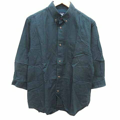 【中古】コムサコミューン COMME CA COMMUNE シャツ ボタンダウン 七分袖 麻混 リネン混 L 深緑 ダークグリーン /YK メンズ 【ベクトル 古着】 260205