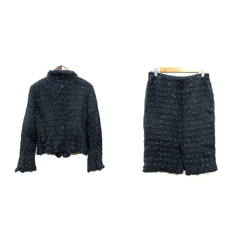 ブランド古着ベクトルプレミアム店の【中古】ユナイテッドアローズ UNITED ARROWS セットアップ 上下 ジャケット 総裏地 千鳥格子 ツイード タイトスカート ひざ丈 ラメ 40 紺 ネイビー /MN レディース 【ベクトル 古着】 260218｜アングル2