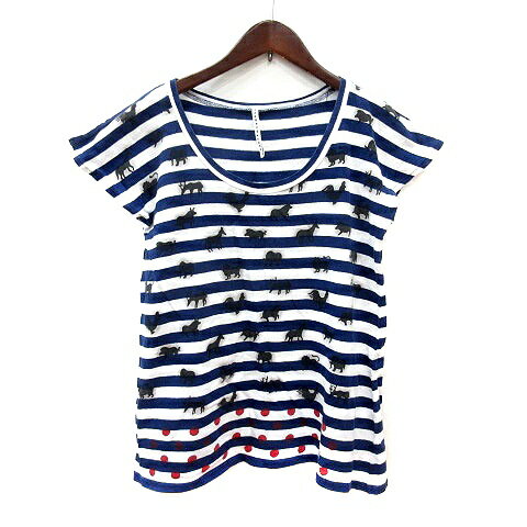 Three-Quarter - 【中古】スナオクワハラ sunao kuwahara カットソー Tシャツ Uネック ボーダー 総柄 フレンチスリーブ M 紺 ネイビー /MN レディース 【ベクトル 古着】 260415