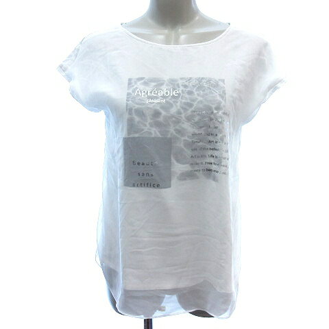 乐天商城 - 【中古】アンタイトル UNTITLED カットソー Tシャツ ボートネック オーガンジー プリント フレンチスリーブ 1 S 白 ホワイト /AU レディース 【ベクトル 古着】 260501