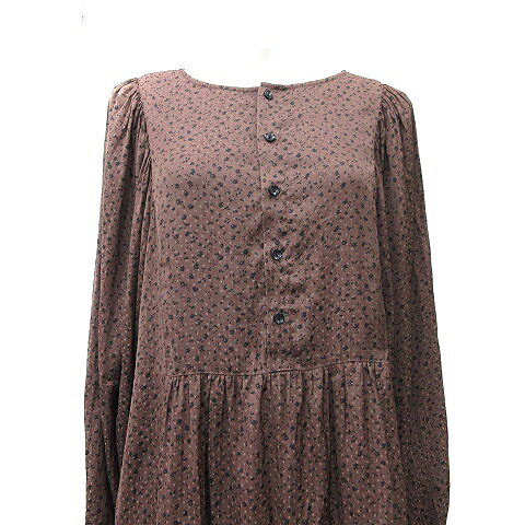 【中古】ロペピクニック ROPE Picnic ワンピース ひざ丈 長袖 総柄 38 M 茶 ブラウン 黒 ブラック /YI レディース 【ベクトル 古着】 260817 vectorpremium-19359497 ブランド古着ベクトルプレミアム店 サンプル画像2