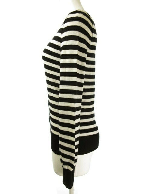 ビアッジョブルー Viaggio Blu カーディガン ニット クルーネック 長袖 ボーダー ウール 2 黒 白 ブラック ホワイト /MN2 レディース 【中古】【ベクトル 古着】 190221 ブランド古着ベクトルプレミアム店