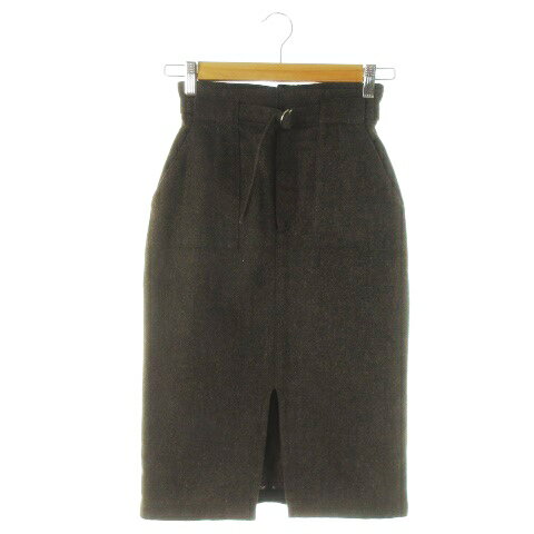 【中古】エモダ EMODA スカート ツイード タイト ナロー ミモレ ロング ウール混 フロントスリット ベルト S 焦げ茶 ダークブラウン /CK24 レディース 【ベクトル 古着】 241003