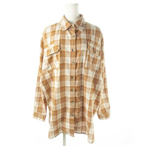 【中古】アルシーヴ archives チュニック シャツ 長袖 オーバーサイズ チェック ポケット M 茶 ブラウン /AO18 レディース 【ベクトル 古着】 250303