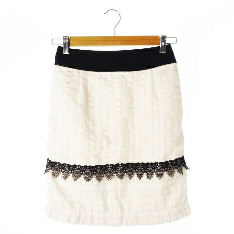 【中古】ソブ sov. ダブスタ スカート タイト ミニ 配色 切替 ツヤ感 レース バイカラー 38 黒 ブラック 白 ホワイト モノトーン /CK14 レディース 【ベクトル 古着】 241001