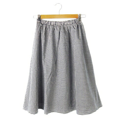 【中古】メリージェニー merry jenny スカート ギャザー フレア ミモレ ロング ナチュラル ハリ感 コットン チェック F 黒 ブラック /CK27 レディース 【ベクトル 古着】 241008