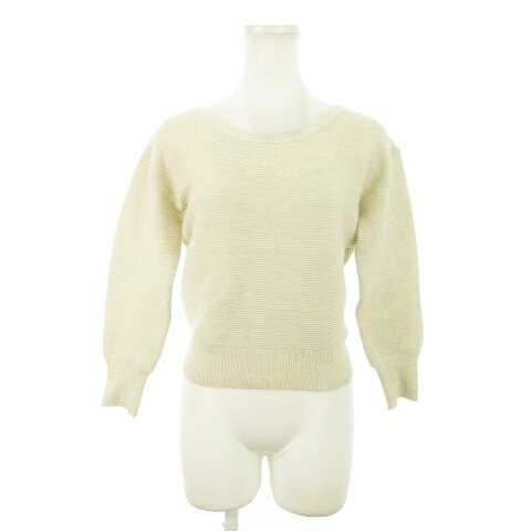 【中古】アンドクチュール And Couture カットソー ニットソー ラウンドネック 七分袖 バックリボン 厚手 38 ベージュ /AH14 レディース 【ベクトル 古着】 241007