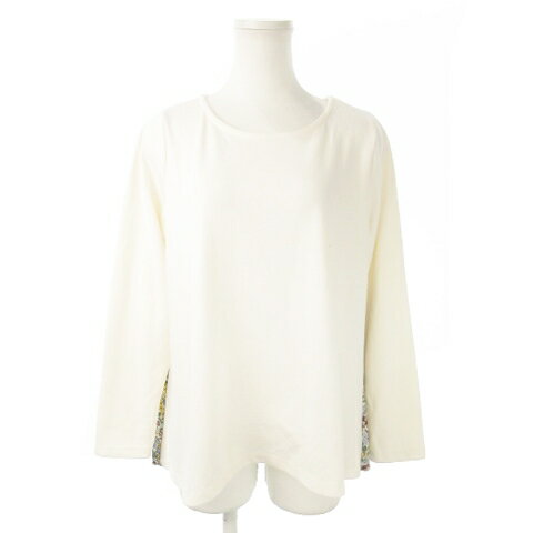 【中古】ビームスハート BEAMS HEART カットソー ラウンドネック 長袖 ストレッチ 切替 花柄 ベージュ /AO9 レディース 【ベクトル 古着】 250215