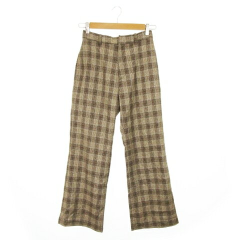 【中古】オメカシ Omekashi パンツ スラックス フレア バックゴム チェック 1 茶 ブラウン /AH17 レディース 【ベクトル 古着】 250218