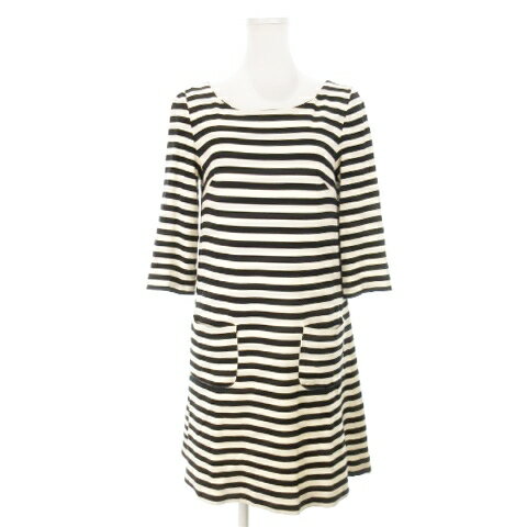 【中古】ストロベリーフィールズ STRAWBERRY-FIELDS ワンピース ミニ 七分袖 ポケット カットソー生地 厚手 ボーダー 黒 ブラック /AH6 レディース 【ベクトル 古着】 241002