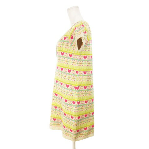 【中古】バナーバレット Banner Barrett チュニック ワンピース ニット ミニ ヘンリーネック 半袖 インターシャ ハート ノルディック 総柄 38 ベージュ /AH4 レディース 【ベクトル 古着】 241002