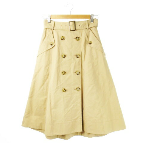 【中古】ストロベリーフィールズ STRAWBERRY-FIELDS スカート トレンチ フレア ミモレ ロング ダブル ボタン ベルト 滑らか ボリューム ベージュ /CK18 レディース 【ベクトル 古着】 250929