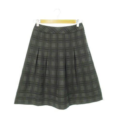【中古】コムサデモード COMME CA DU MODE スカート フレア ひざ丈 タック リボンモチーフ ワンポイント チェック 総柄 M グレー /AH11 レディース 【ベクトル 古着】 240711