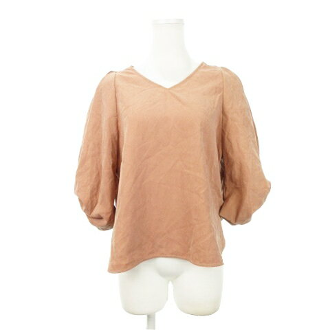 【中古】ストロベリーフィールズ STRAWBERRY-FIELDS カットソー ブラウス Vネック 七分袖 タック ボリューム袖 袖コン ピーチスキン 茶 ブラウン /AH15 レディース 【ベクトル 古着】 240820