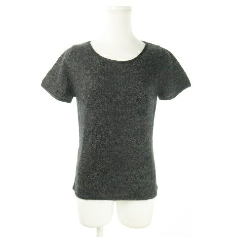 【中古】アンクライン ANNE KLEIN カットソー ニット ラウンドネック 半袖 モヘヤ混 起毛 ふわふわ パイピング M グレー /AO10 レディース 【ベクトル 古着】 240927