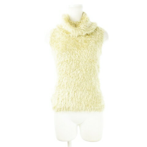 【中古】ストロベリーフィールズ STRAWBERRY-FIELDS ニット セーター シャギー オフタートル ノースリーブ ストレッチ なめらか ラメ きらきら ゴールド /CK17 レディース 【ベクトル 古着】 240926