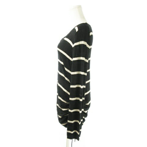 【中古】エムケー ミッシェルクラン MK MICHEL KLEIN チュニック ニット ラウンドネック 長袖 ストレッチ ギャザー リボン ボーダー 総柄 シャリ感 38 黒 ブラック /AO12 レディース 【ベクトル 古着】 241030