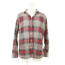 【中古】ニコアンド Niko and.. REGULAR SHIRT シャツ 開襟 オープンカラー 長袖 ワイヤー襟 ネップ生地 フリンジ シワ加工 チェック 総柄 M 赤 レッド /AH14 レディース 【ベクトル 古着】 241128