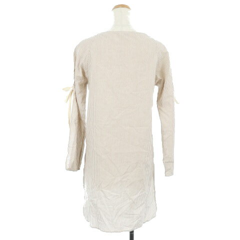 【中古】エアロン ?ERON チュニック クルーネック 長袖 シルク混 フィッシュテール リボン ストライプ 0 ベージュ /TM レディース 【ベクトル 古着】 190712 ベクトルプレミアム店