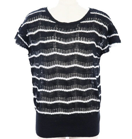 【中古】マックス&コー MAX&CO. カットソー ニット Uネック 半袖 ボーダー リネン 麻 S 黒 ブラック 白 ホワイト /M2O レディース 【ベクトル 古着】 190823 ベクトルプレミアム店