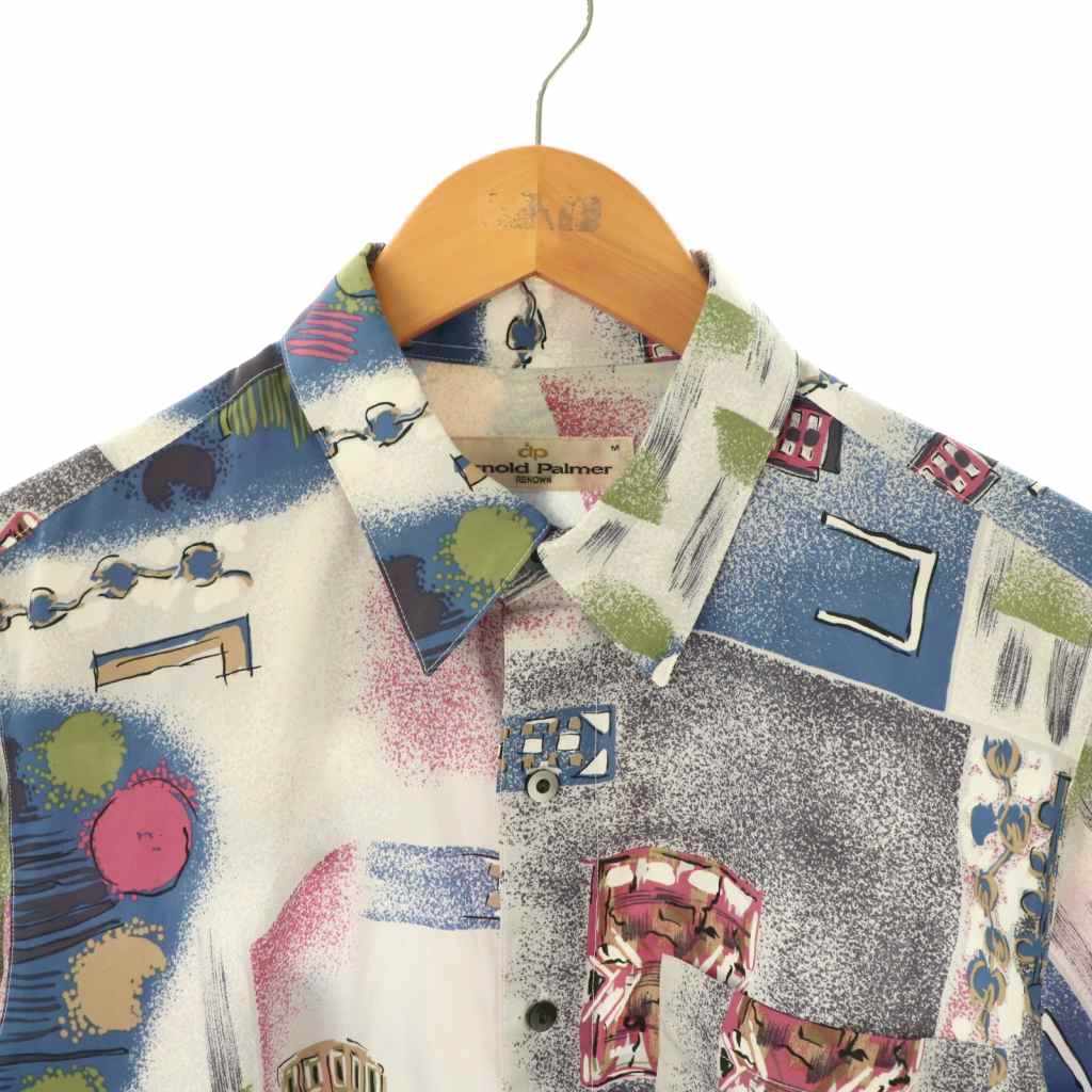 【中古】アーノルドパーマー Arnold Palmer シャツ 半袖 総柄 M ライトグレー マルチカラー /ES ■GY48 メンズ 【ベクトル 古着】 250918