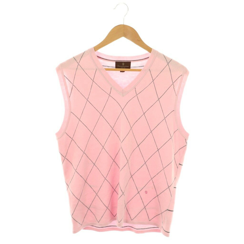 【中古】ディスティンクション メンズビギ DISTINCTION MEN'S BIGI ベスト ニット プルオーバー Vネック 3 ピンク /AT ■OS ■G...