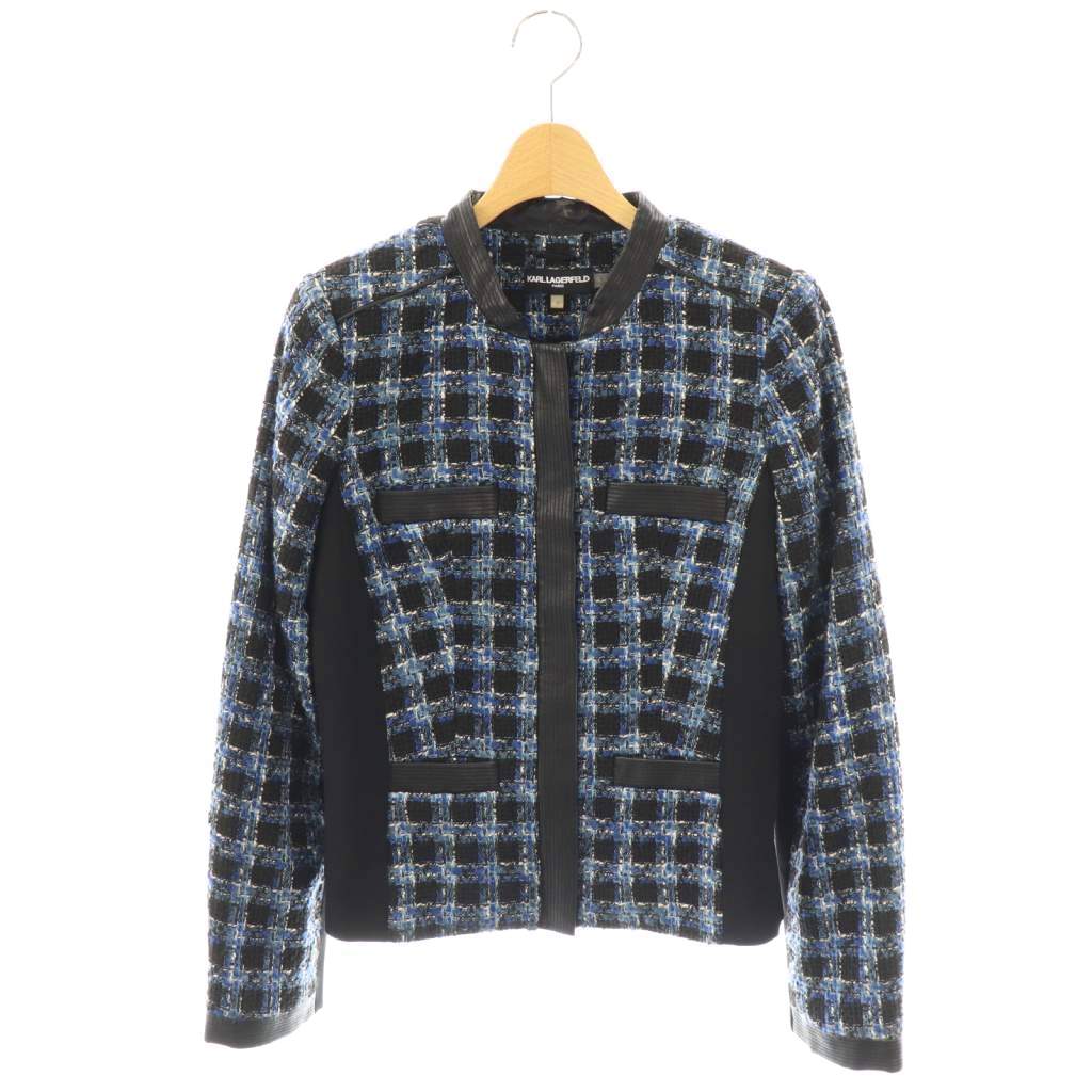 【中古】カールラガーフェルド KARL LAGERFELD ツイード ジャケット ブルゾン 2 ブルー ブラック /ES ■GY53 レディース 【ベクトル 古着】 251009