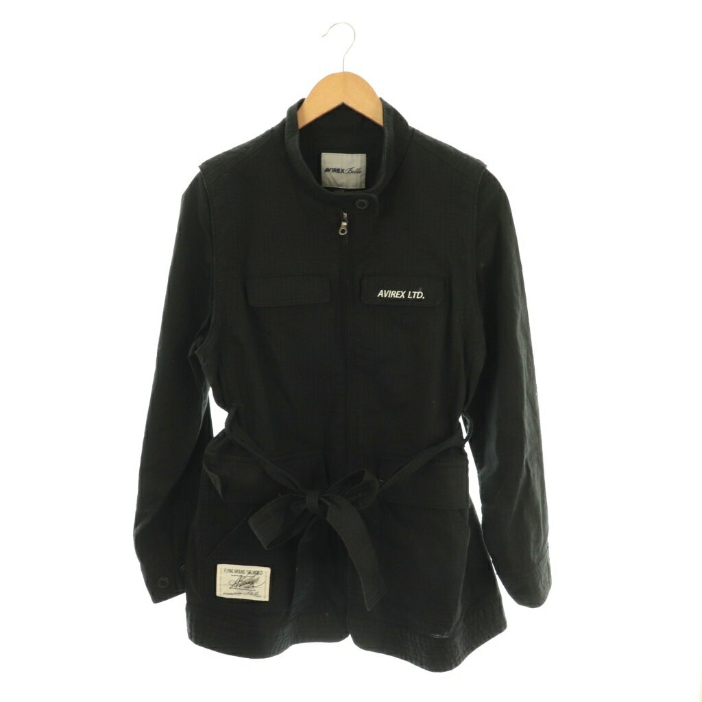 【中古】アヴィレックス AVIREX ベル Belle ベルト付きジャケット スタンドカラー 麻 リネン M 黒 ブラック /DF ■GY53 レディース 【ベクトル 古着】 251111