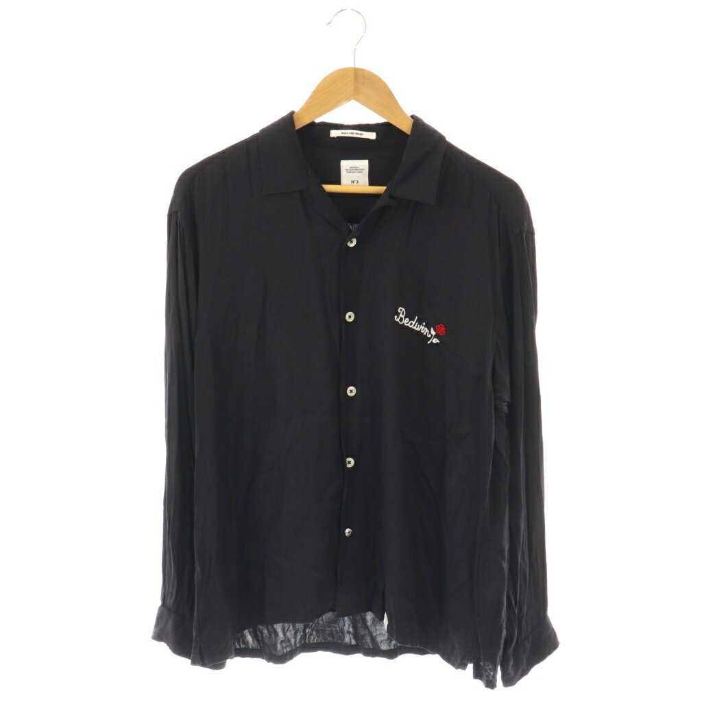 【中古】ベドウィンアンドザハートブレイカーズ BEDWIN & THE HEARTBREAKERS オープンカラーシャツ 長袖 刺繍 ブラック /DF ■GY53 メンズ 【ベクトル 古着】 251111
