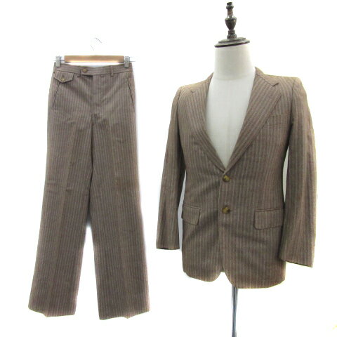【中古】イヴサンローラン YVES SAINT LAURENT スーツ セットアップ 上下 テーラードジャケット ミドル丈 シングルボタン 総裏地 スラックスパンツ ロング丈 ストライプ柄 160-86-70 マルチカラー ベージュ /YS14 ■GY53 メンズ 【ベクトル 古着】 251112