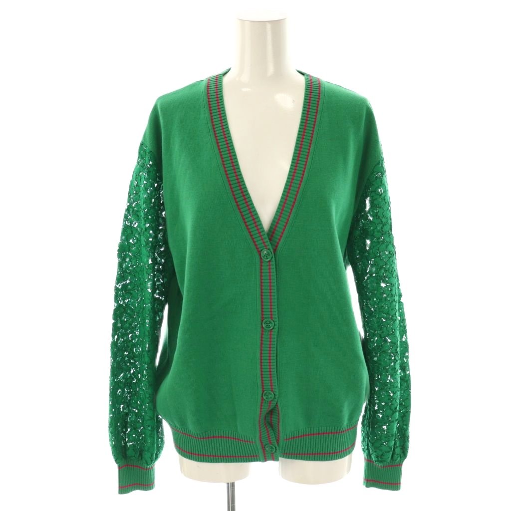 【中古】ブティック モスキーノ BOUTIQUE MOSCHINO 23SS 袖レース カーディガン ニット I38 グリーン /..