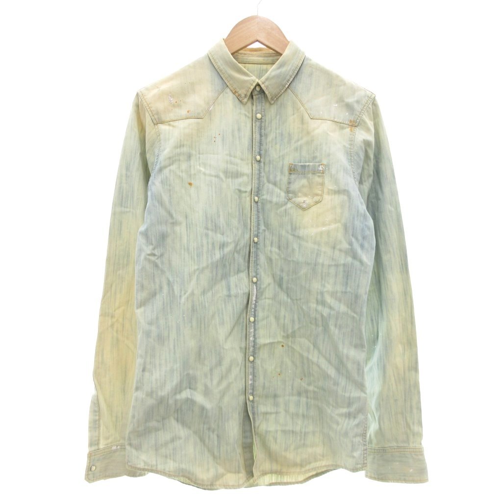 【中古】ディースクエアード DSQUARED2 ウエスタン デニムシャツ ブリーチ ペイント加工 48 ライトブルー系 /UO ■GY53 メンズ 【ベクトル 古着】 251218
