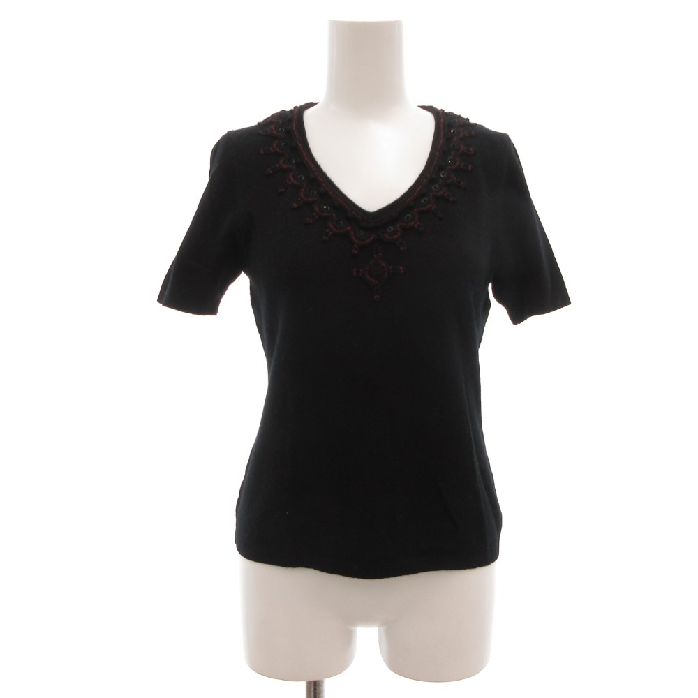 Rakuten - 【中古】ヒロココシノ HIROKO KOSHINO Tシャツ カットソーカシミヤ 38 黒 ブラック Vネック 半袖 装飾付き /RG ■GY58 レディース 【ベクトル 古着】 260209